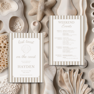 Neutral Last Toast on the Coast bachelorette invitation template, Canva template, digital download, Etsy product