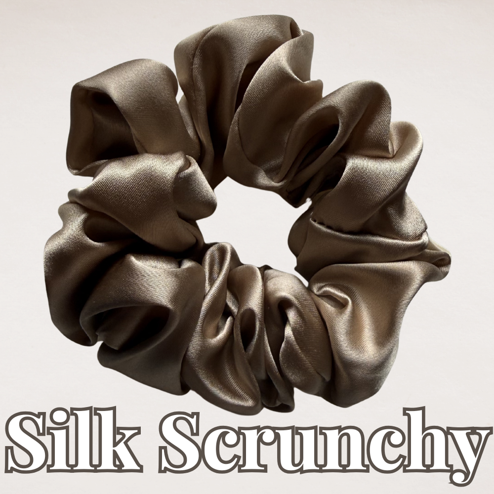 Neutral brown silk scrunchy